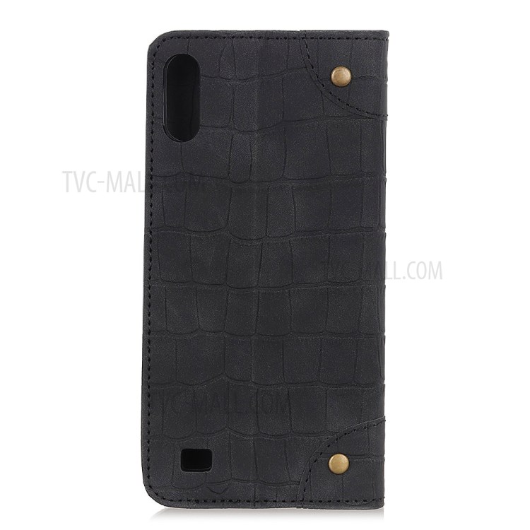 Crocodile Texture Auto-absorbed Leather Wallet Shell for Samsung Galaxy A01 - Black-7