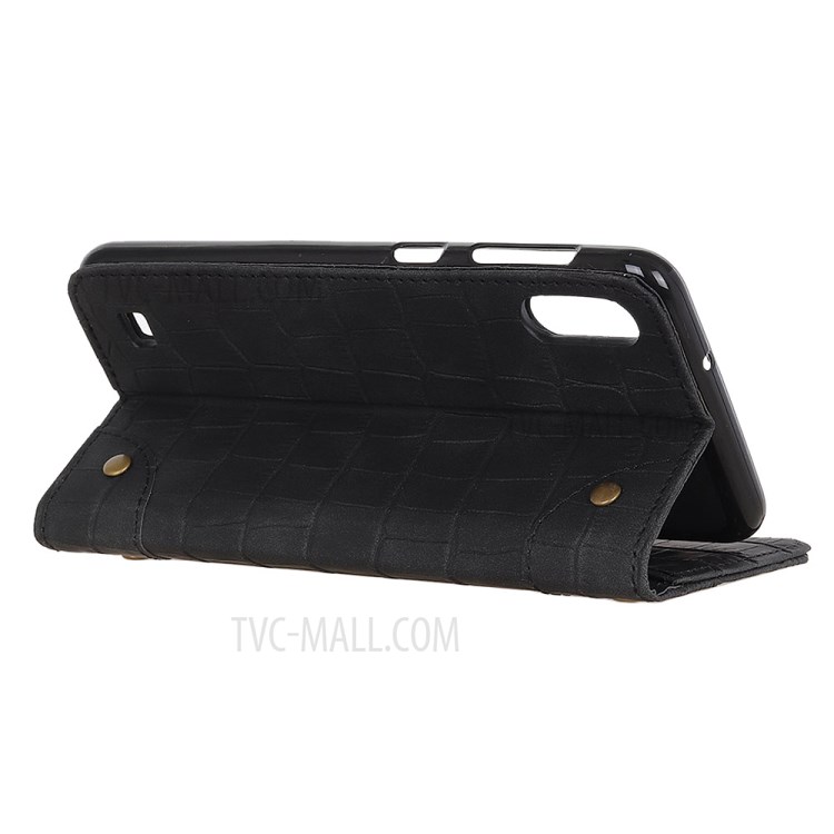 Crocodile Texture Auto-absorbed Leather Wallet Shell for Samsung Galaxy A01 - Black-8