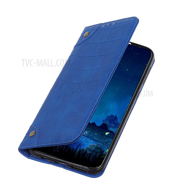 Crocodile Texture Auto-absorbed Leather Wallet Shell for Samsung Galaxy A01 - Blue-3