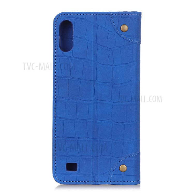 Crocodile Texture Auto-absorbed Leather Wallet Shell for Samsung Galaxy A01 - Blue-7