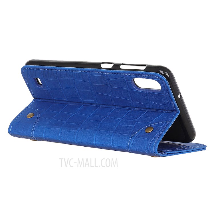 Crocodile Texture Auto-absorbed Leather Wallet Shell for Samsung Galaxy A01 - Blue-8