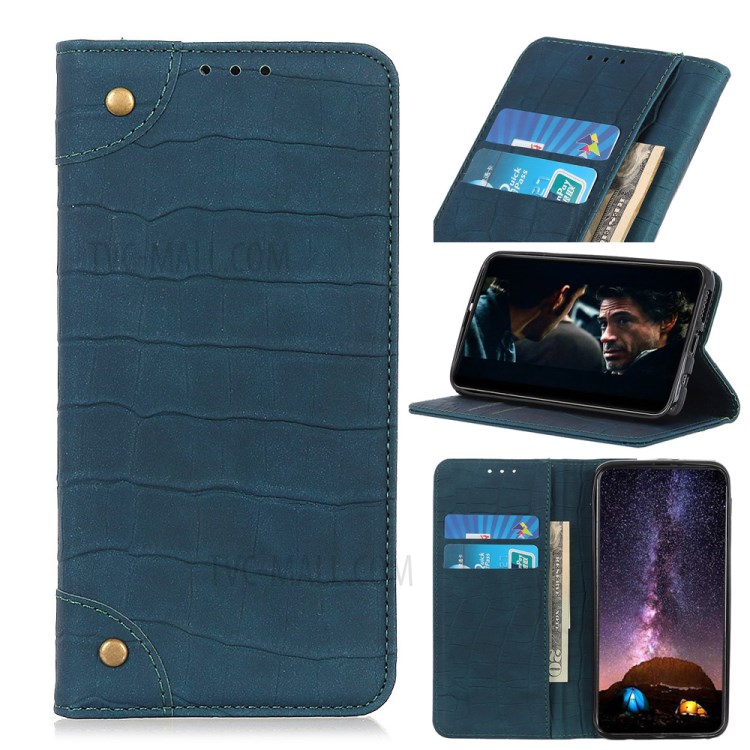 Crocodile Texture Auto-absorbed Leather Wallet Shell for Samsung Galaxy A01 - Dark Green-1