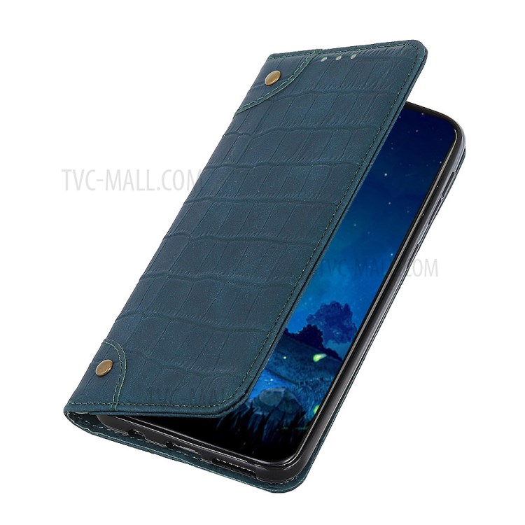 Crocodile Texture Auto-absorbed Leather Wallet Shell for Samsung Galaxy A01 - Dark Green-3