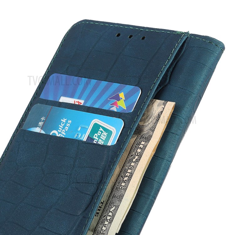 Crocodile Texture Auto-absorbed Leather Wallet Shell for Samsung Galaxy A01 - Dark Green-4