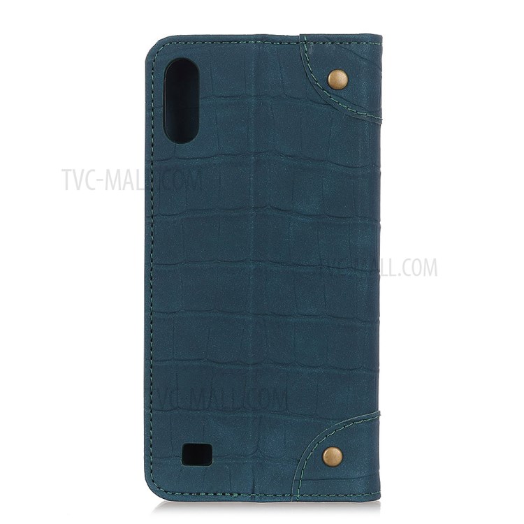 Crocodile Texture Auto-absorbed Leather Wallet Shell for Samsung Galaxy A01 - Dark Green-7