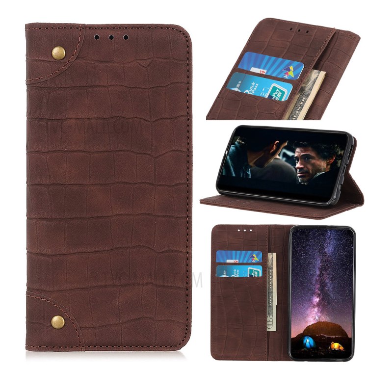 Crocodile Texture Auto-absorbed Leather Wallet Shell for Samsung Galaxy A01 - Brown-1