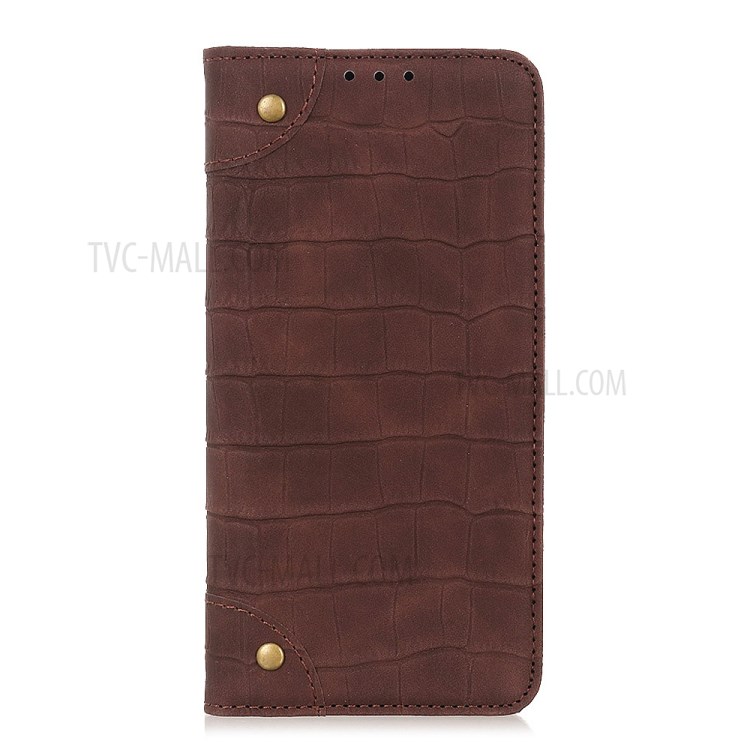 Crocodile Texture Auto-absorbed Leather Wallet Shell for Samsung Galaxy A01 - Brown-2