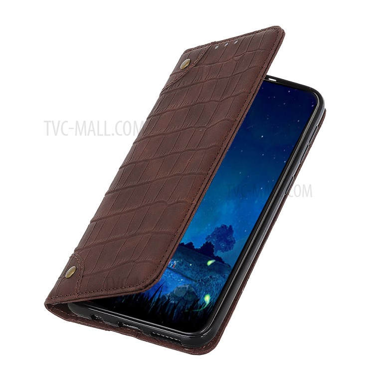 Crocodile Texture Auto-absorbed Leather Wallet Shell for Samsung Galaxy A01 - Brown-3