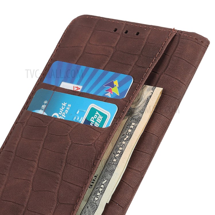 Crocodile Texture Auto-absorbed Leather Wallet Shell for Samsung Galaxy A01 - Brown-4