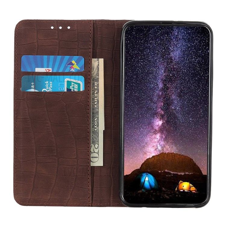 Crocodile Texture Auto-absorbed Leather Wallet Shell for Samsung Galaxy A01 - Brown-6