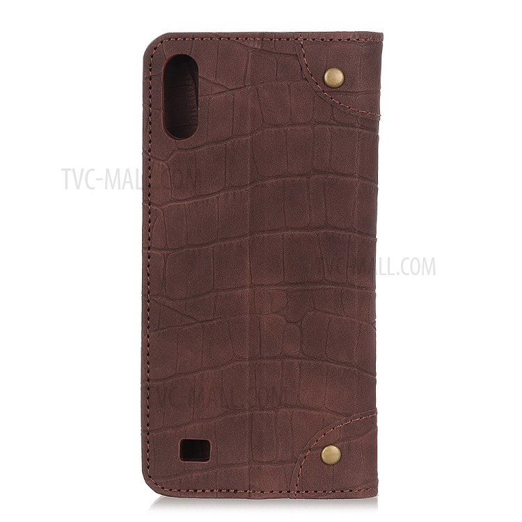 Crocodile Texture Auto-absorbed Leather Wallet Shell for Samsung Galaxy A01 - Brown-7