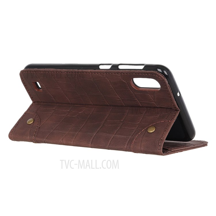 Crocodile Texture Auto-absorbed Leather Wallet Shell for Samsung Galaxy A01 - Brown-8