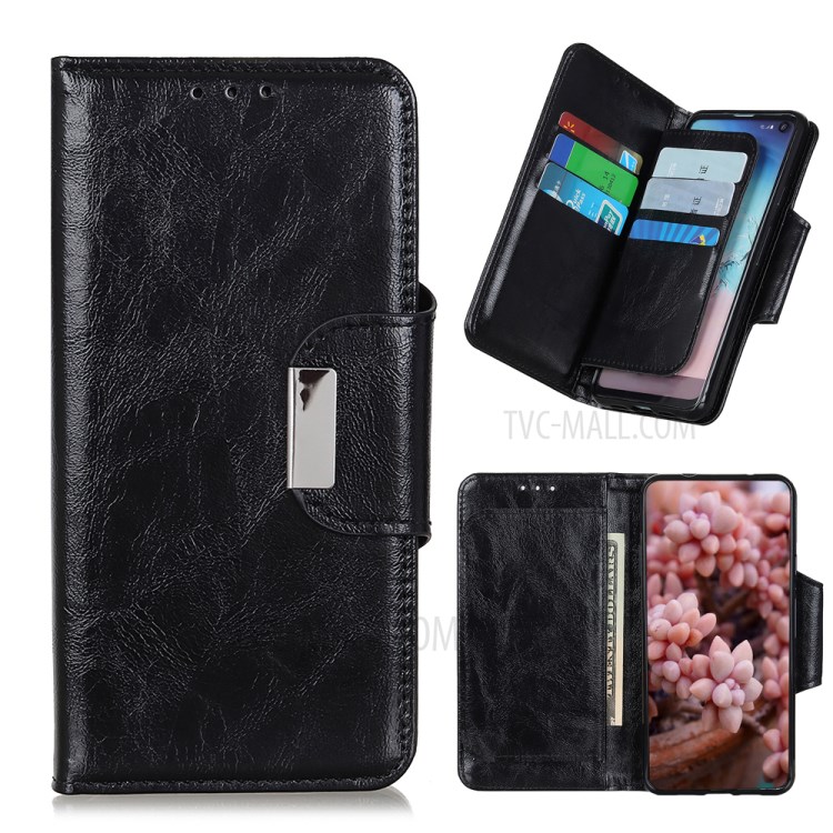 6 Card Slots Crazy Horse Leather Stand Case for Samsung Galaxy A01 - Black-1
