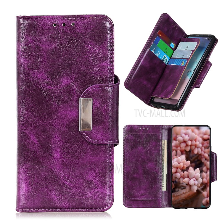 6 Card Slots Crazy Horse Leather Stand Case for Samsung Galaxy A01 - Purple-1