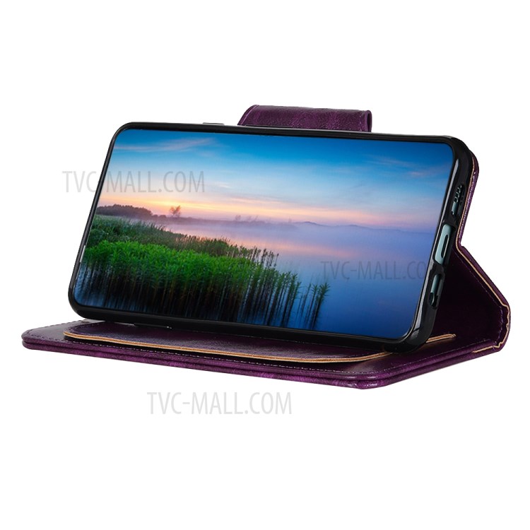 6 Card Slots Crazy Horse Leather Stand Case for Samsung Galaxy A01 - Purple-3