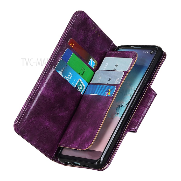 6 Card Slots Crazy Horse Leather Stand Case for Samsung Galaxy A01 - Purple-5