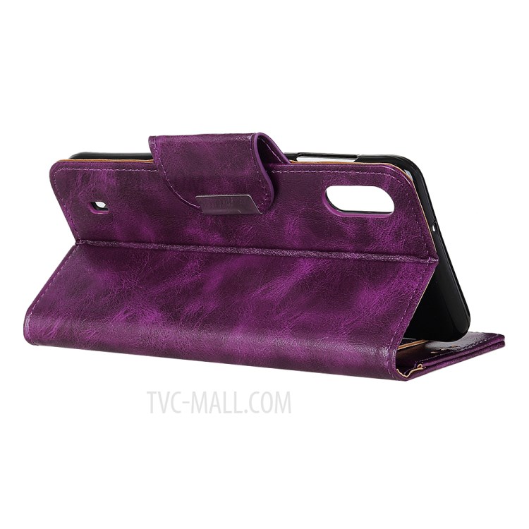 6 Card Slots Crazy Horse Leather Stand Case for Samsung Galaxy A01 - Purple-7