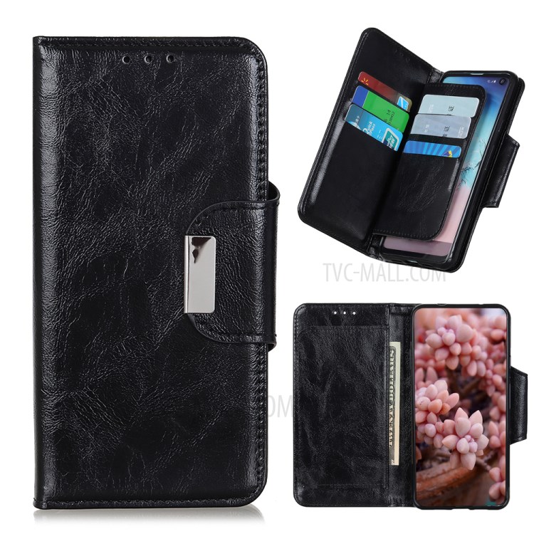 6 Card Slots Crazy Horse Texture Leather Stand Case for Samsung Galaxy A21 - Black-1