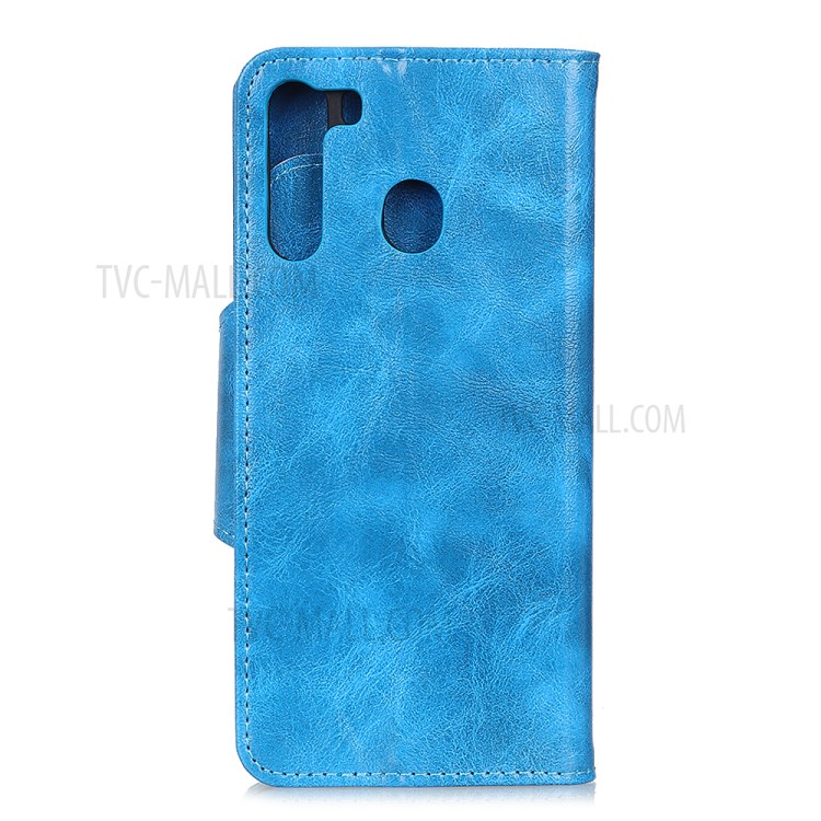 6 Card Slots Crazy Horse Texture Leather Stand Case for Samsung Galaxy A21 - Blue-6
