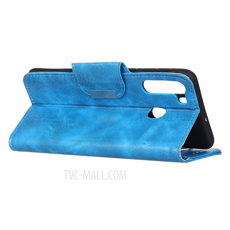 6 Card Slots Crazy Horse Texture Leather Stand Case for Samsung Galaxy A21 - Blue-7