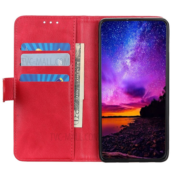 Wallet Leather Stand Case for Samsung Galaxy A01 - Red-4