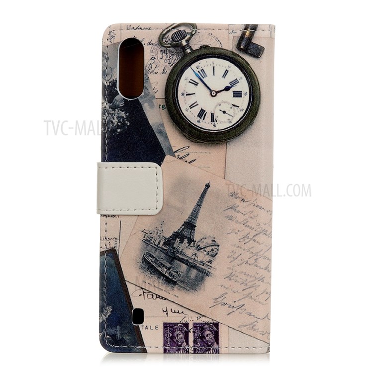 Pattern Printing PU Leather Wallet Stand Phone Case for Samsung Galaxy A01 - Eiffel Tower and Letters-2