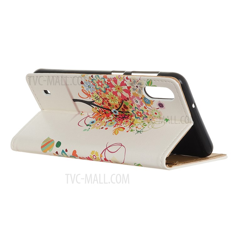 Pattern Printing PU Leather Wallet Stand Phone Case for Samsung Galaxy A01 - Colorful Tree-3