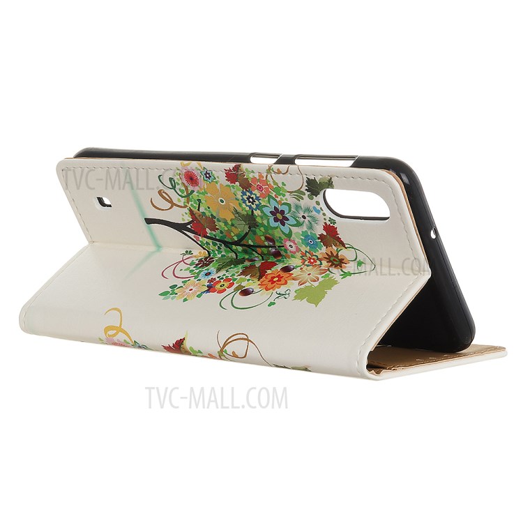 Pattern Printing PU Leather Wallet Stand Phone Case for Samsung Galaxy A01 - Colorful Tree with Grapes-3