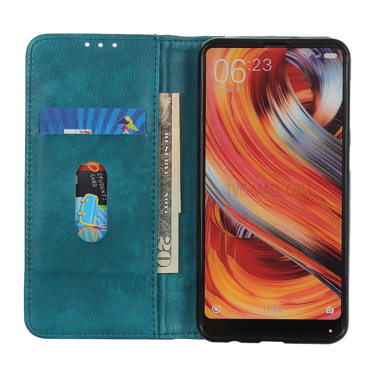 Auto-absorbed Litchi Texture Leather Wallet Case for Samsung Galaxy A01 - Dark Green-4