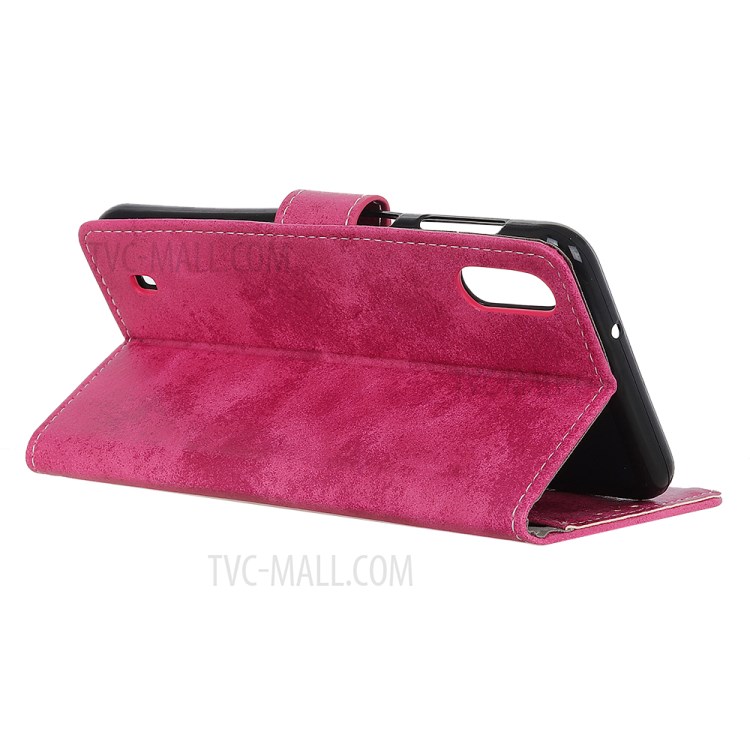 Vintage Style Leather Wallet Case for Samsung Galaxy A01 - Rose-11