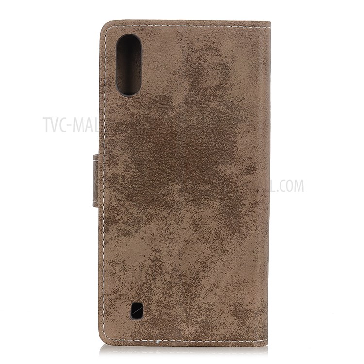 Vintage Style Leather Wallet Case for Samsung Galaxy A01 - Brown-10