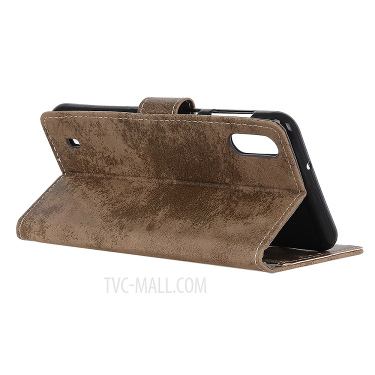 Vintage Style Leather Wallet Case for Samsung Galaxy A01 - Brown-11