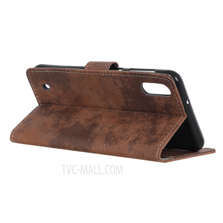 Vintage Style Leather Wallet Case for Samsung Galaxy A01 - Coffee-11