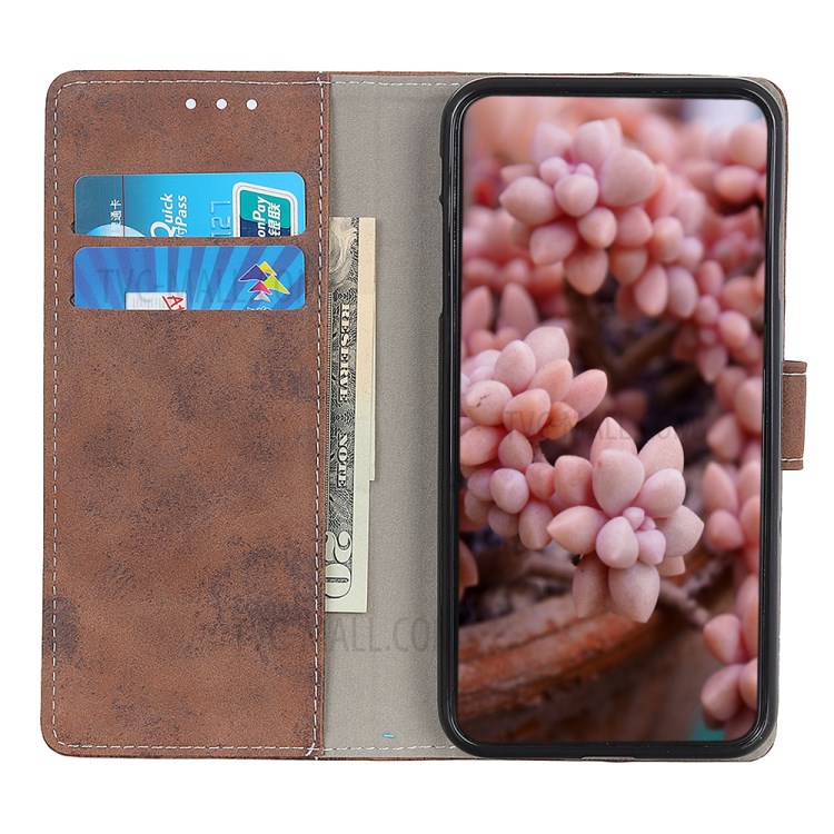 Vintage Style Leather Wallet Case for Samsung Galaxy A01 - Coffee-9