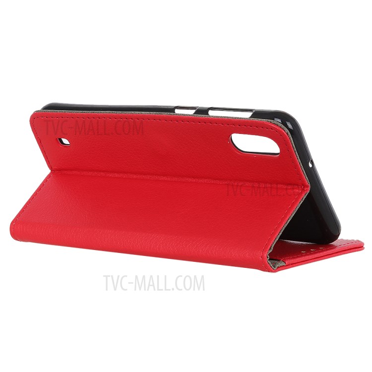 Litchi Texture Leather Cell Phone Protective Case for Samsung Galaxy A01 - Red-11