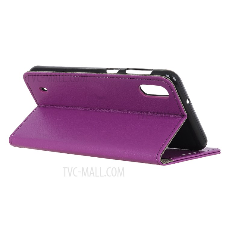 Litchi Texture Leather Cell Phone Protective Case for Samsung Galaxy A01 - Purple-3