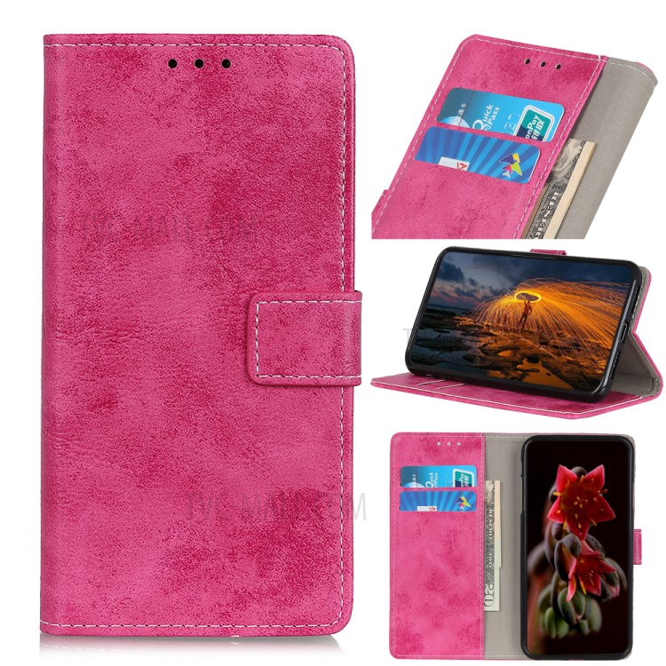 Vintage Style Leather Wallet Case for Samsung Galaxy A21 - Rose-1