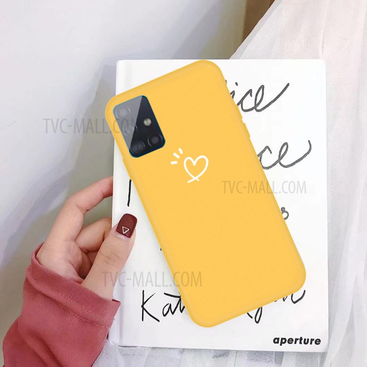 Heart Pattern Matte TPU Phone Case for Samsung Galaxy A51 - Yellow-2