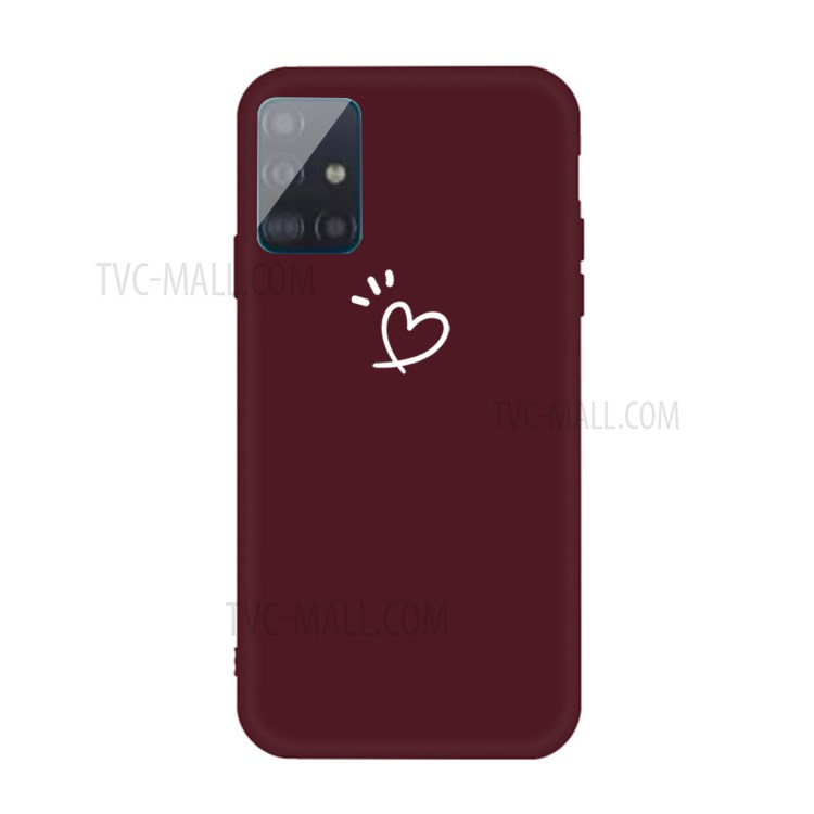 Heart Pattern Matte TPU Phone Case for Samsung Galaxy A51 - Wine Red-1
