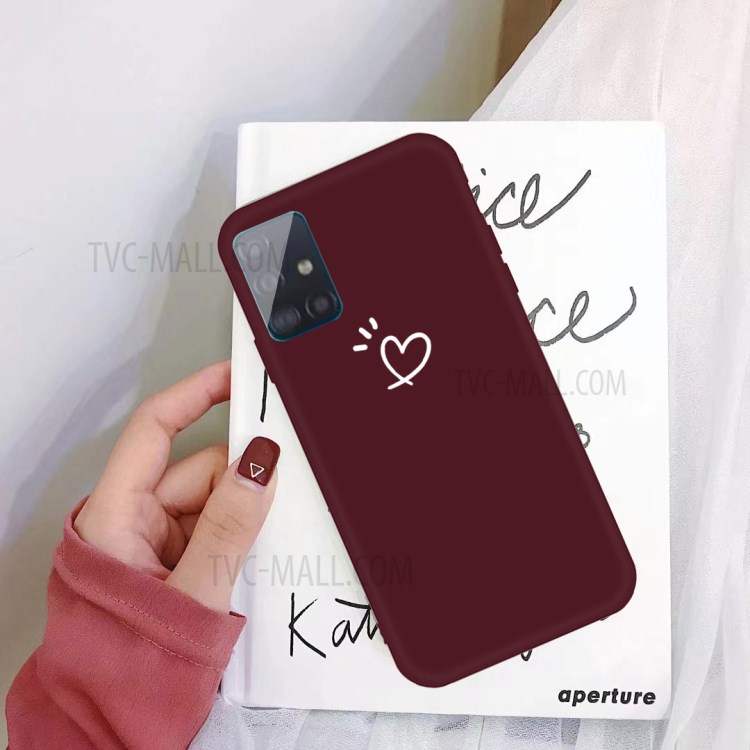 Heart Pattern Matte TPU Phone Case for Samsung Galaxy A51 - Wine Red-2