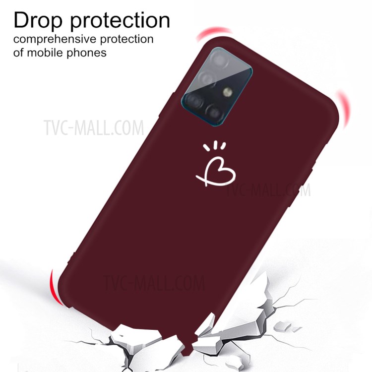 Heart Pattern Matte TPU Phone Case for Samsung Galaxy A51 - Wine Red-3