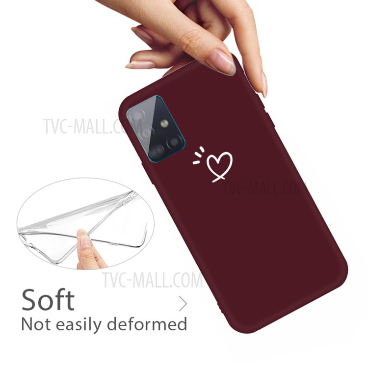 Heart Pattern Matte TPU Phone Case for Samsung Galaxy A51 - Wine Red-4