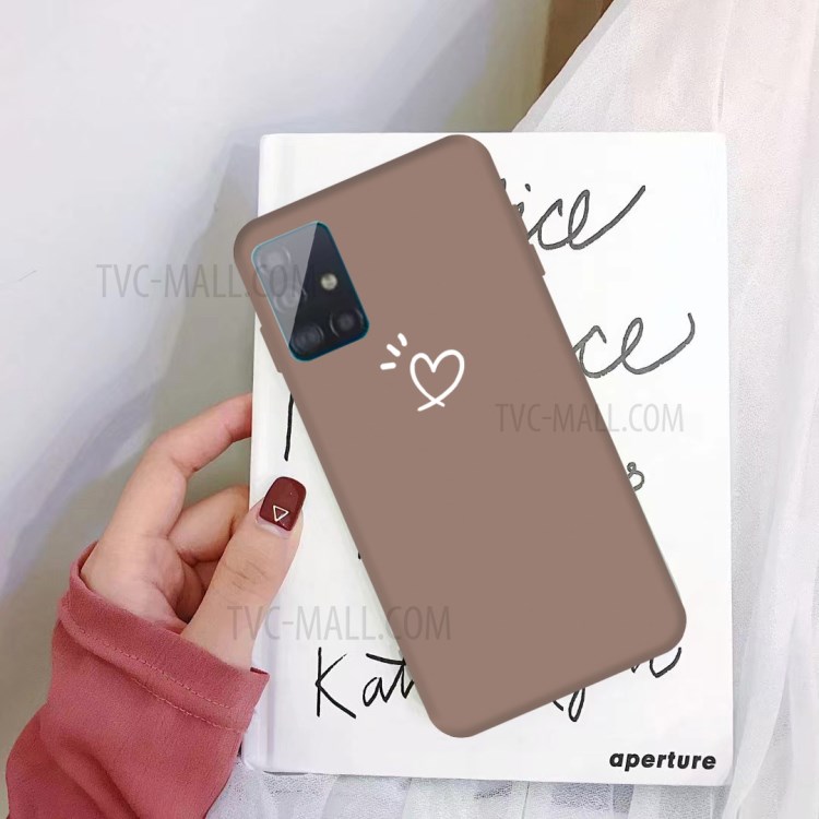 Heart Pattern Matte TPU Phone Case for Samsung Galaxy A51 - Khaki-2