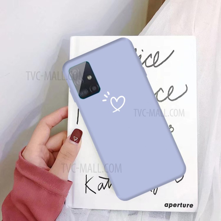 Heart Pattern Matte TPU Phone Case for Samsung Galaxy A51 - Purple-2