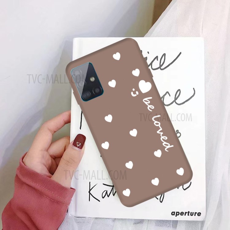 Smile Heart Pattern Matte TPU Phone Case for Samsung Galaxy A51 - Khaki-2
