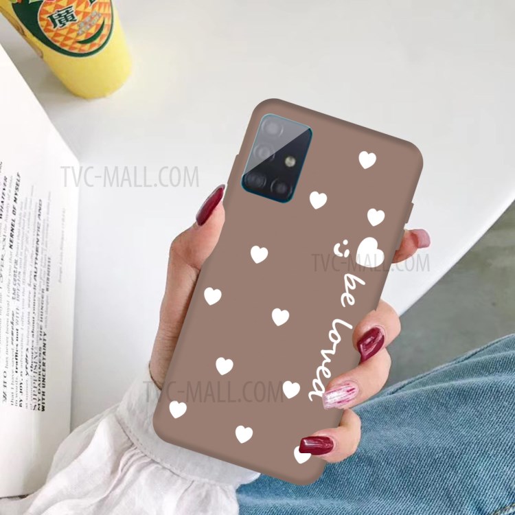 Smile Heart Pattern Matte TPU Phone Case for Samsung Galaxy A51 - Khaki-5