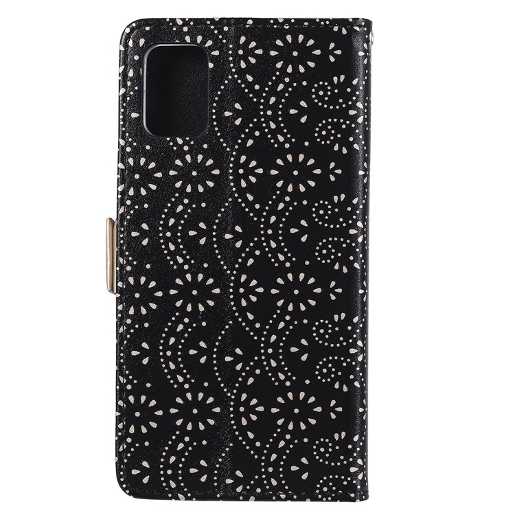 Lace Flower Pattern Zipper Pocket Leather Wallet Stand Case for Samsung Galaxy A71 - Black-2
