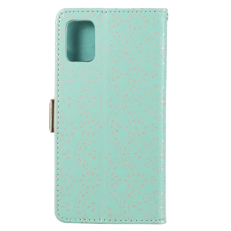 Lace Flower Pattern Zipper Pocket Leather Wallet Stand Case for Samsung Galaxy A71 - Cyan-2