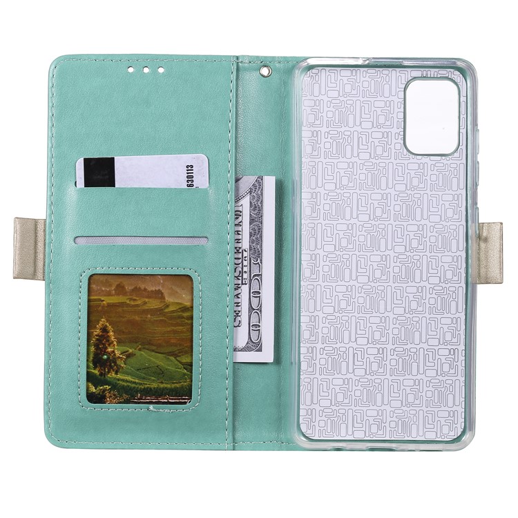 Lace Flower Pattern Zipper Pocket Leather Wallet Stand Case for Samsung Galaxy A71 - Cyan-3