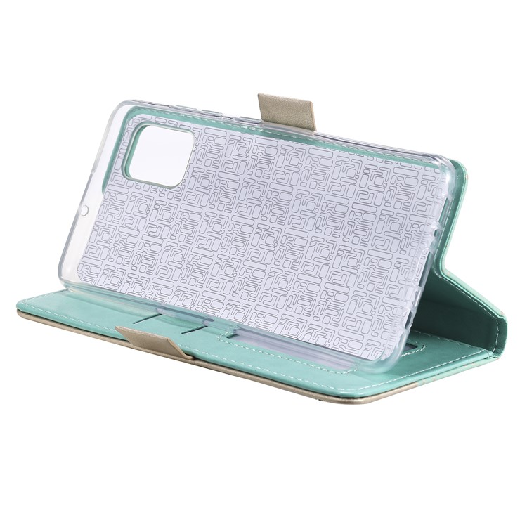 Lace Flower Pattern Zipper Pocket Leather Wallet Stand Case for Samsung Galaxy A71 - Cyan-4